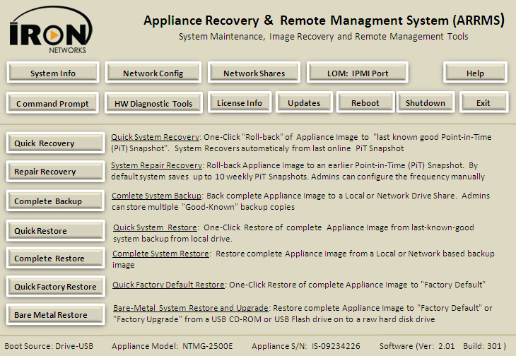 Oneface Embedded Recovery Manager