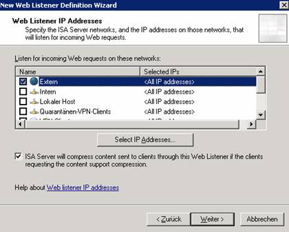 Web listener Publishing Wizard