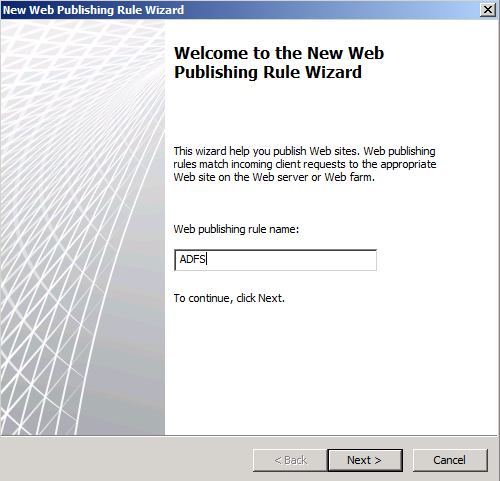New Web Publishing Rule Wizard